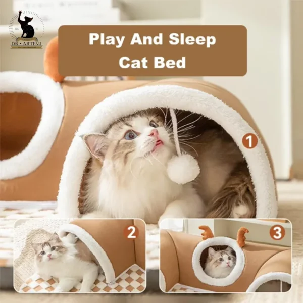 Warm Pet House Cat Tunnel Bed with Peekaboo Plush Ballet Toy Indoor Kitten Tube Accent for Multiple Cats Small for Rabbit - AliExpress - Image 2
