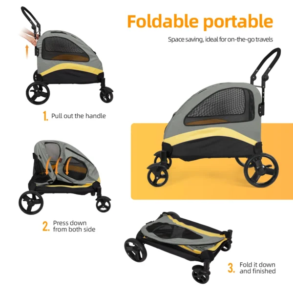 Dog Stroller Ultra-large 4 Wheels Pet Jogger Wagon Foldable Cart Travel Trolley Outdoor Animal Carrier Load Up To 55kg - AliExpress - Image 6