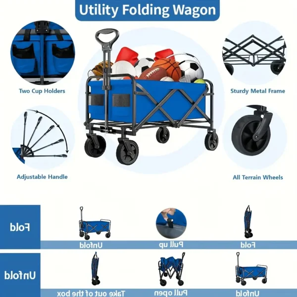 Wagon Cart Foldable Heavy Duty Utility Cart for Groceries, Sports, Gardening, Shopping portable folding cart foldable cat - AliExpress - Image 6