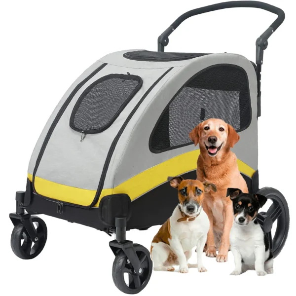Dog Stroller Ultra-large 4 Wheels Pet Jogger Wagon Foldable Cart Travel Trolley Outdoor Animal Carrier Load Up To 55kg - AliExpress