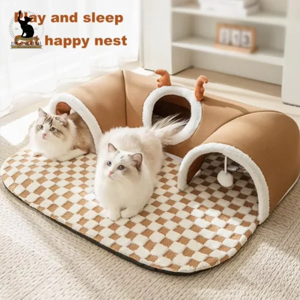 Warm Pet House Cat Tunnel Bed with Peekaboo Plush Ballet Toy Indoor Kitten Tube Accent for Multiple Cats Small for Rabbit - AliExpress - Image 3