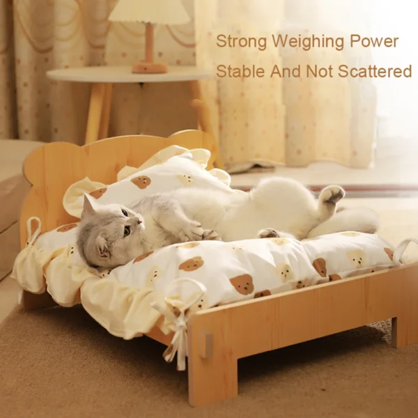 Cat Bed Wooden Cat and Dog Bed with Teddy Bear Pattern Indoor Pet Furniture Floor To Ceiling Bed(20*11inch)Comfortable Durable - AliExpress - Image 4