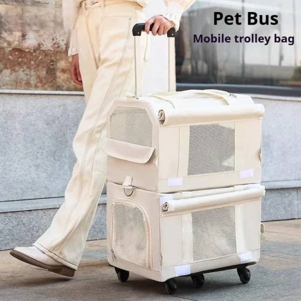 Double Layer Cat Carrier Backpack Foldable Pet Trolley Case Breathable Large Capacity for Two Cats Spring Summer Travel - AliExpress - Image 2