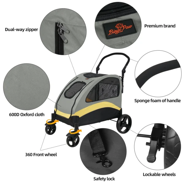 Dog Stroller Ultra-large 4 Wheels Pet Jogger Wagon Foldable Cart Travel Trolley Outdoor Animal Carrier Load Up To 55kg - AliExpress - Image 4