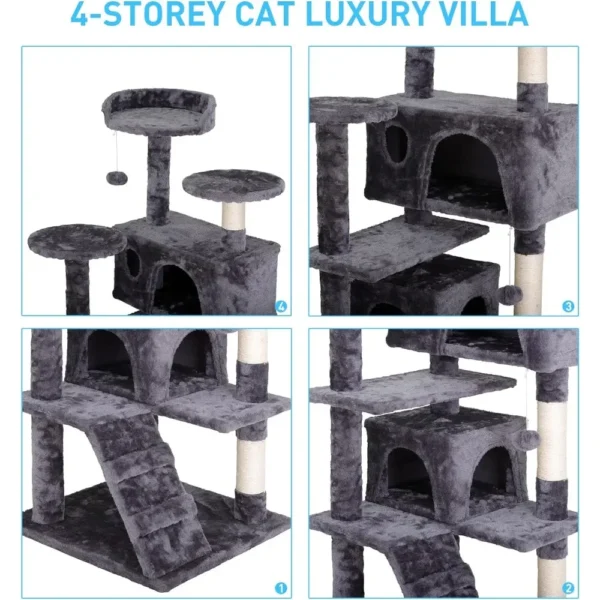 54-Inch Cat Tree Multi-Level Condo Tower Bed Furniture Kitten Play House with Scratching Posts - AliExpress - Image 4