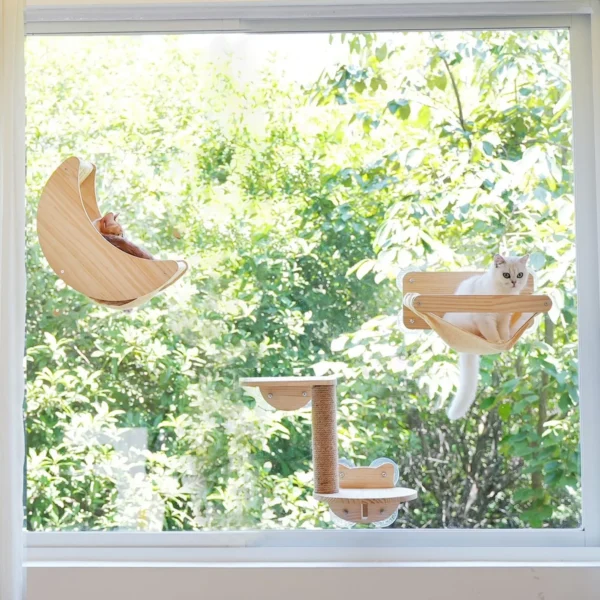 Wooden Cat Window Hammock with Suction Cups - Hanging Swing Bed Perch for Cats & Small Dogs | Space-Saving Pet Lounger - AliExpress - Image 4