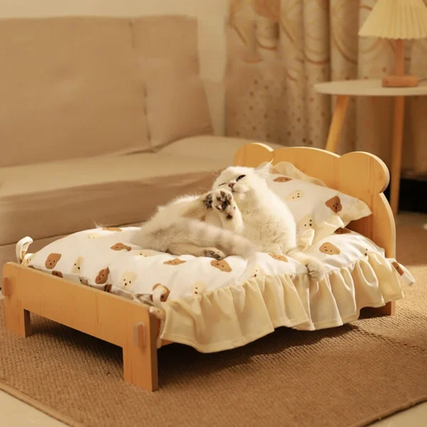 Cat Bed Wooden Cat and Dog Bed with Teddy Bear Pattern Indoor Pet Furniture Floor To Ceiling Bed(20*11inch)Comfortable Durable - AliExpress - Image 3